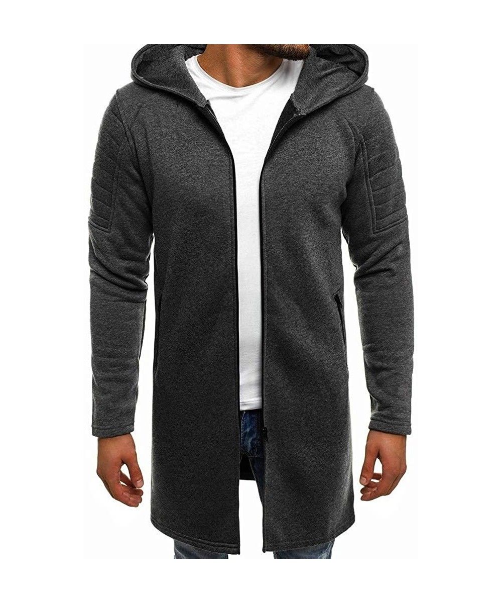 Thermal Underwear Mens Casual Hooded Cardigan Zip Front Turn-Down Collar Solid Slim Fit Long Coat Outwear for Autumn Winter -...