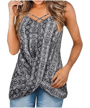 Thermal Underwear Womens Leopard Tank Tops Criss Cross V Neck Wrap Front Twist Sleeveless Spaghetti Strap Cami Top Tee Shirt ...