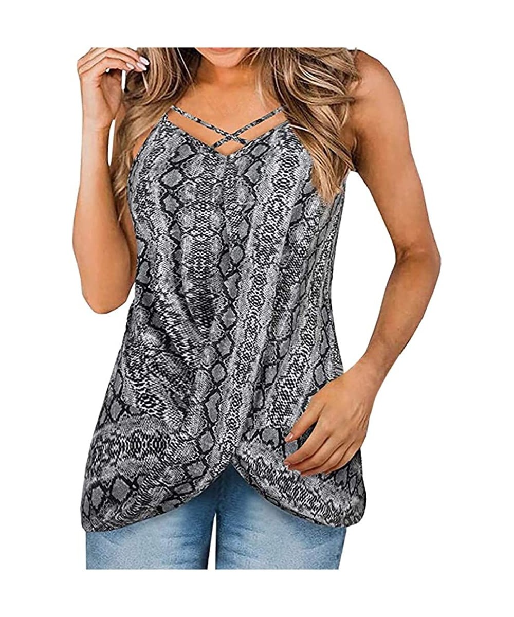 Thermal Underwear Womens Leopard Tank Tops Criss Cross V Neck Wrap Front Twist Sleeveless Spaghetti Strap Cami Top Tee Shirt ...