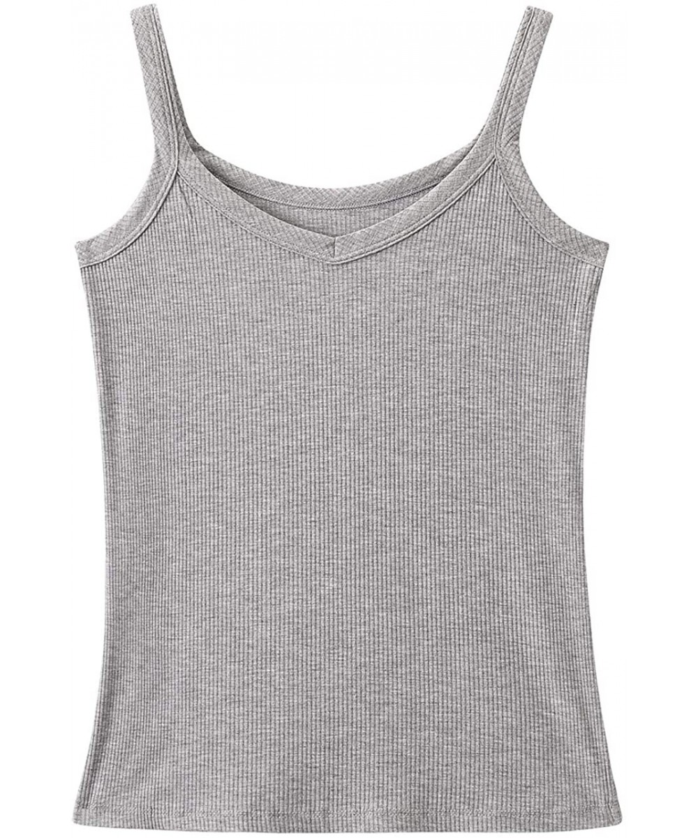 Camisoles & Tanks Women's Threaded Seamless Basic Camisole Top Tank - Grey - CC199OCIT92