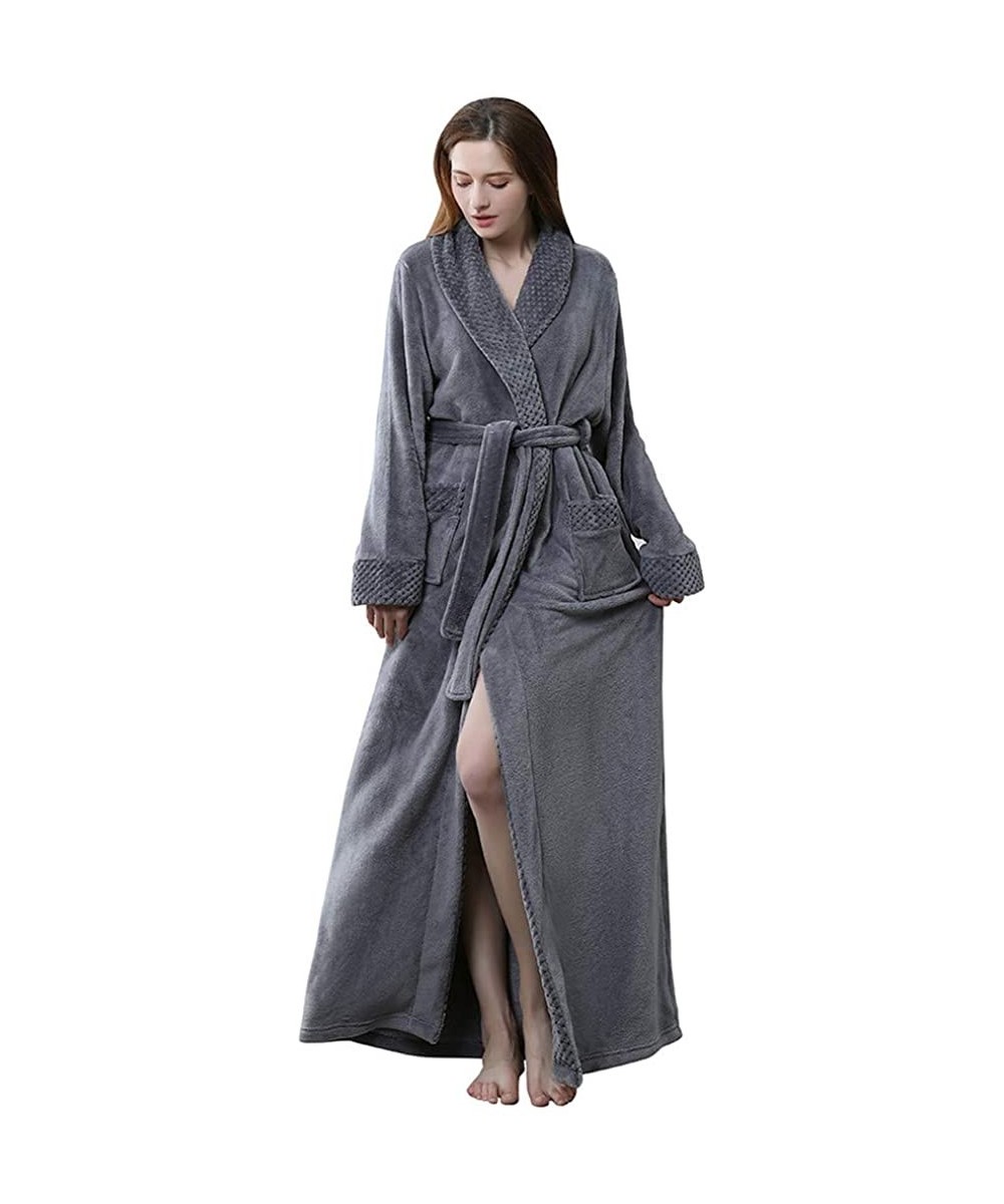 Robes Winter Warm Velvet Plush Robe for Women and Men-Solid Thicken Bathrobes Gown Pajamas Sleepwear Pocket Waistband - Women...