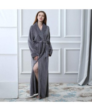 Robes Winter Warm Velvet Plush Robe for Women and Men-Solid Thicken Bathrobes Gown Pajamas Sleepwear Pocket Waistband - Women...