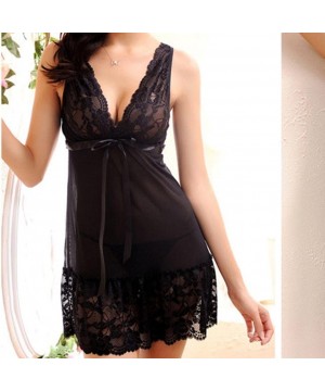 Nightgowns & Sleepshirts 2 Pcs Set Womens Lace Lingerie Sexy Womens Lingerie Lace Dress Underwear Nightdress Temptation Plus ...