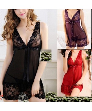 Nightgowns & Sleepshirts 2 Pcs Set Womens Lace Lingerie Sexy Womens Lingerie Lace Dress Underwear Nightdress Temptation Plus ...