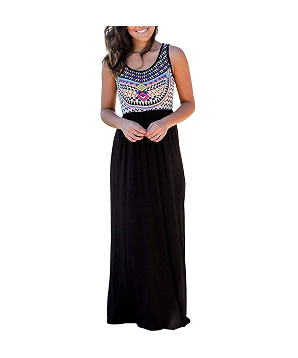 Baby Dolls & Chemises Women's Casual Loose Short Sleeve Floral Maxi Dresses with Pockets - Black a - C218TDO7YOH