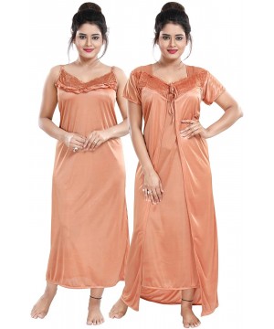 Robes Multicolor Satin Solid Women Nighty with Robe (Free Size) - Peach - C619CL633SW