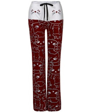 Bottoms Comfy Casual Pajama Pants Floral Print Drawstring Palazzo Lounge Pants Wide Leg - Wine Red - CT1947EGCC4