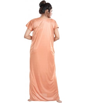 Robes Multicolor Satin Solid Women Nighty with Robe (Free Size) - Peach - C619CL633SW