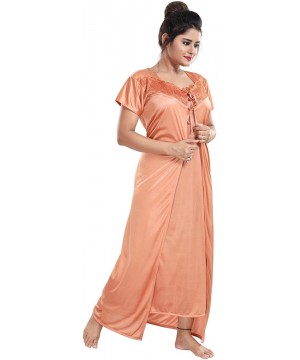 Robes Multicolor Satin Solid Women Nighty with Robe (Free Size) - Peach - C619CL633SW