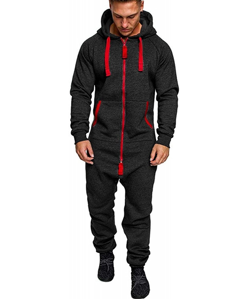 Sleep Sets Men's Unisex Onesie Jumpsuit One Piece Non Footed Pajama Playsuit Christmas Print Hooded Jumpsuit Overalls - Dark ...