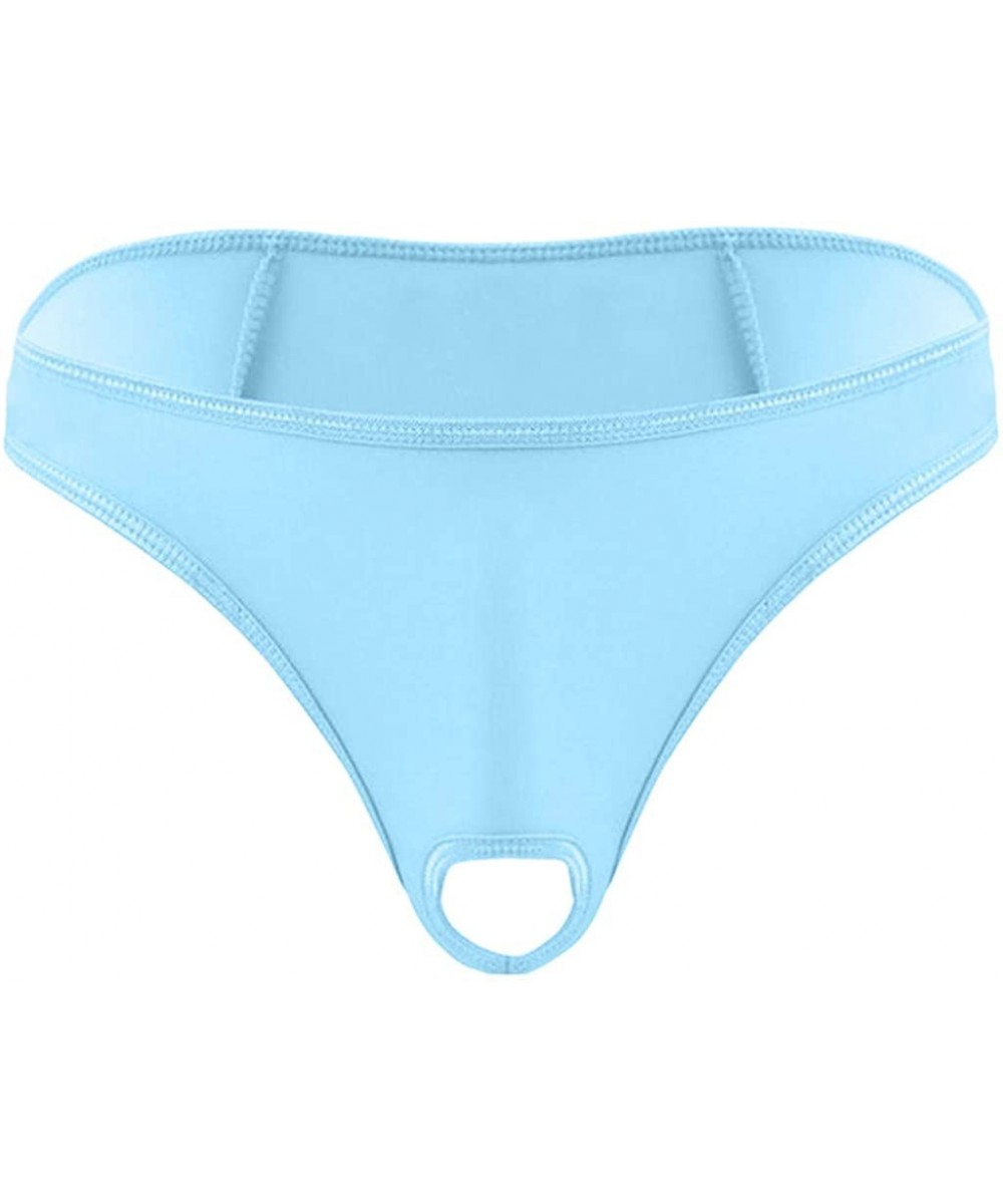 Bustiers & Corsets Mens Lingerie Micro Thong Bikini Front Hole Underwear G-String Underpants - Light Blue - CD18TUMG3T7