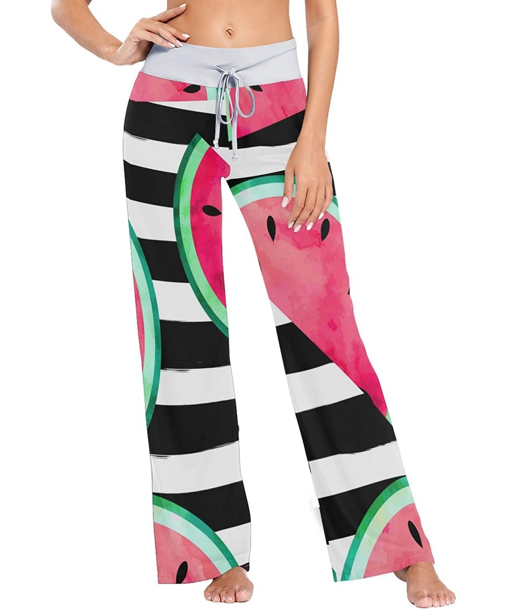 Bottoms Fruit Watermelon Stripes Women Loose Palazzo Casual Drawstring Sleepwear Print Yoga Pants - CV19D8UWMCL