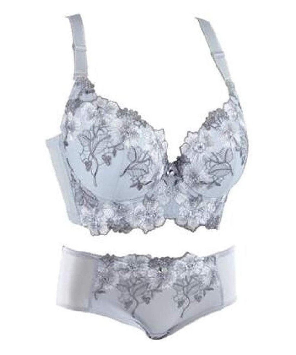 Bras Women Push Up 2PCS Embroidery Underwire Bra Underwear Set - Grey - C5198QHITI3