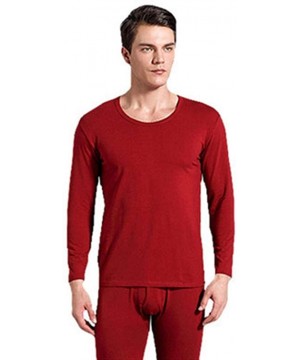 Thermal Underwear Men's Thermal Underwear Tops Base Layer Long Sleeve Shirts - Wine Red - CV1922X8Z5A