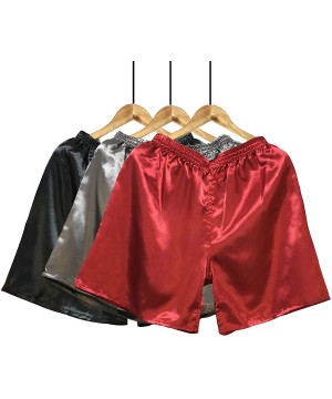 Robes Mens Sleepwear Satin Silk Underwear Boxers Shorts Nightwear Pajamas Bottom Pants S-XXXL - 3-pack red+grey+black - CX189...