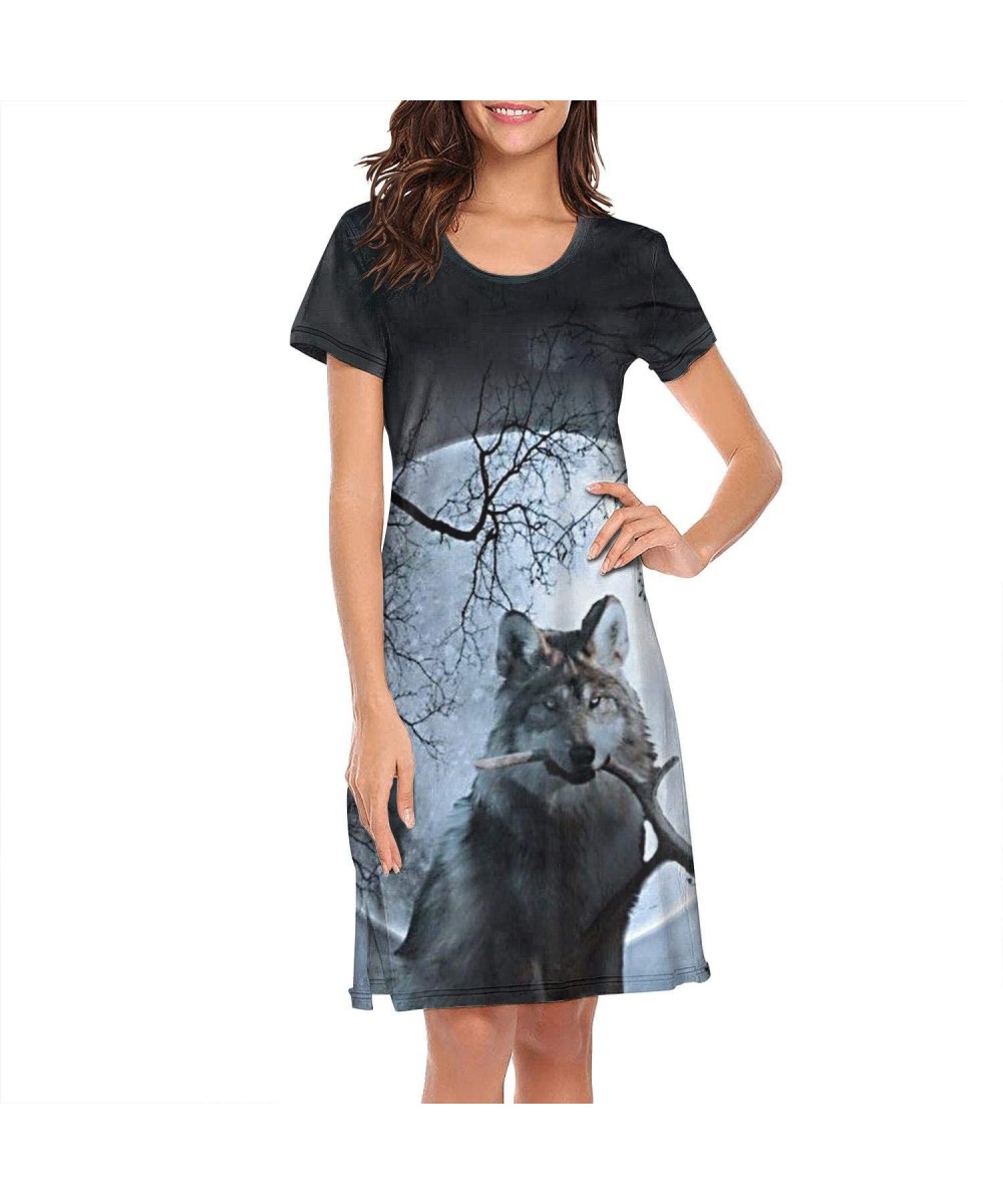 Nightgowns & Sleepshirts Ice Fire Wolf 3D Print Nightdress for Women Comfortable Sleep Shirt Breathable Womens Sleepwear Nigh...