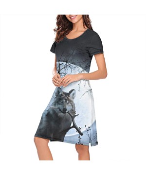 Nightgowns & Sleepshirts Ice Fire Wolf 3D Print Nightdress for Women Comfortable Sleep Shirt Breathable Womens Sleepwear Nigh...