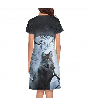 Nightgowns & Sleepshirts Ice Fire Wolf 3D Print Nightdress for Women Comfortable Sleep Shirt Breathable Womens Sleepwear Nigh...