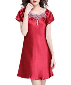 Nightgowns & Sleepshirts Womens Nightwear Short Sleeve Satin Nightgown Sleep Dress Sleepwear - 2 - CN19DDY8464