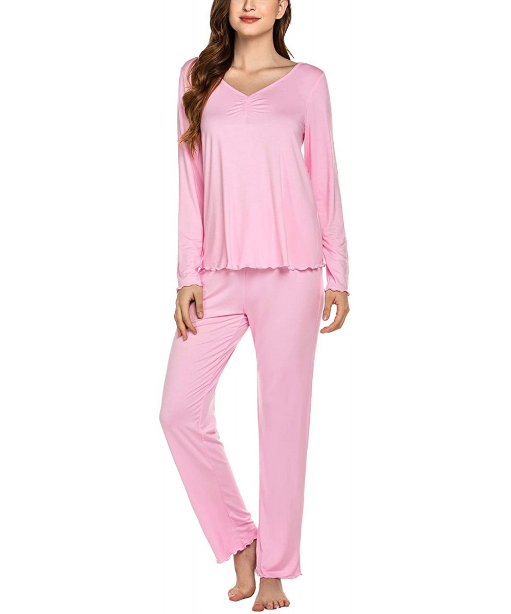 Sets Women's Pj Set Sleepwear Two Piece Pajamas Tops with Long Sleep Pants Pjs Loungewear - Rose Pink - C0192R4DLKA