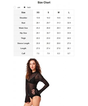 Shapewear Women's Mock Neck Long Bell Sleeve Star Mesh Bodysuit - Black - CX193ORLRSX