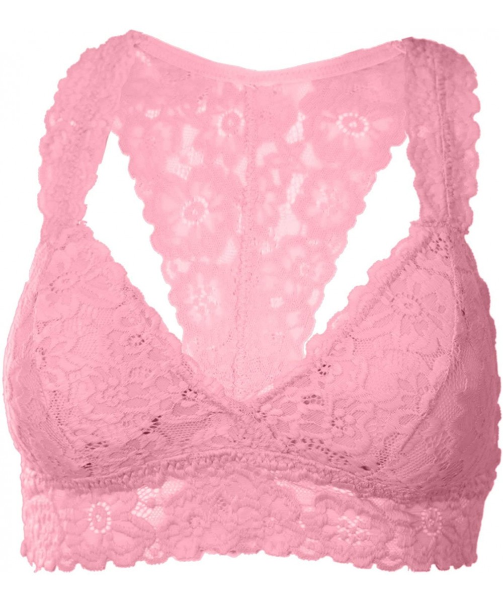 Bras Women's Floral Lace Padded Bralette Racerback Bra Bustier Top - 2_ltpink - CN18WXE43UT