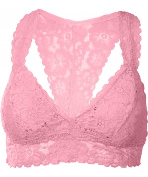 Bras Women's Floral Lace Padded Bralette Racerback Bra Bustier Top - 2_ltpink - CN18WXE43UT