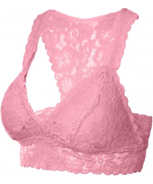 Bras Women's Floral Lace Padded Bralette Racerback Bra Bustier Top - 2_ltpink - CN18WXE43UT