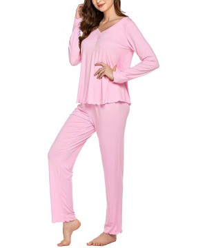 Sets Women's Pj Set Sleepwear Two Piece Pajamas Tops with Long Sleep Pants Pjs Loungewear - Rose Pink - C0192R4DLKA