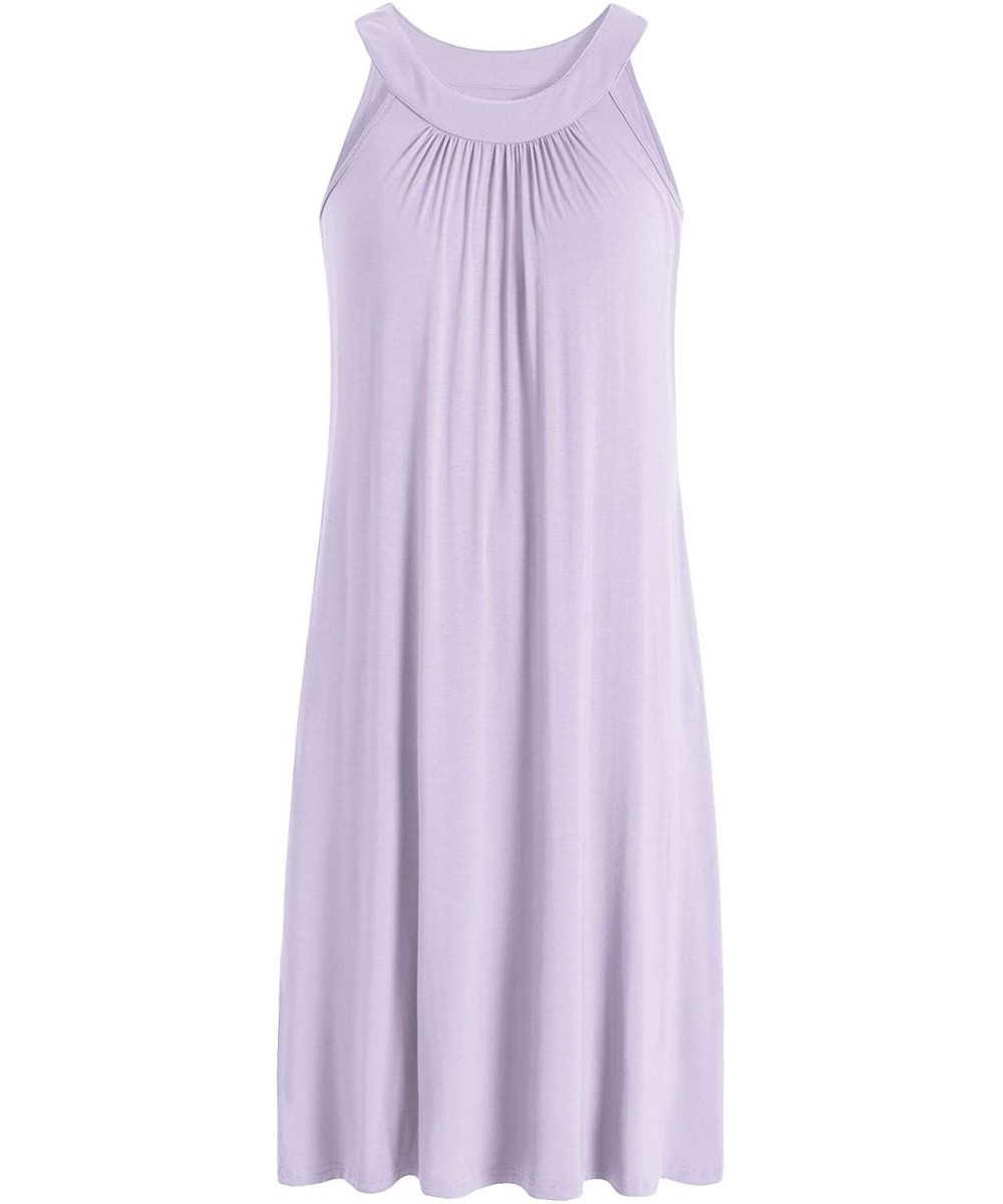 Nightgowns & Sleepshirts Women's Bamboo Viscose Sleeveless Nightgown with Pockets - Purple - CU19D33Z4KL