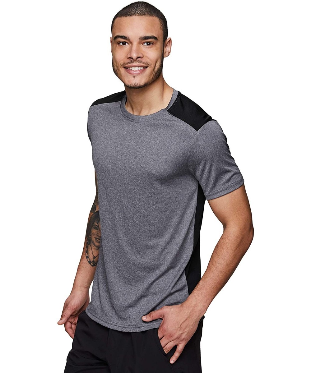 Undershirts Active Men's Athletic Performance Gym Workout Ventilated Mesh Short Sleeve Crewneck T-Shirt - Charcoal - CB18RX45OEK