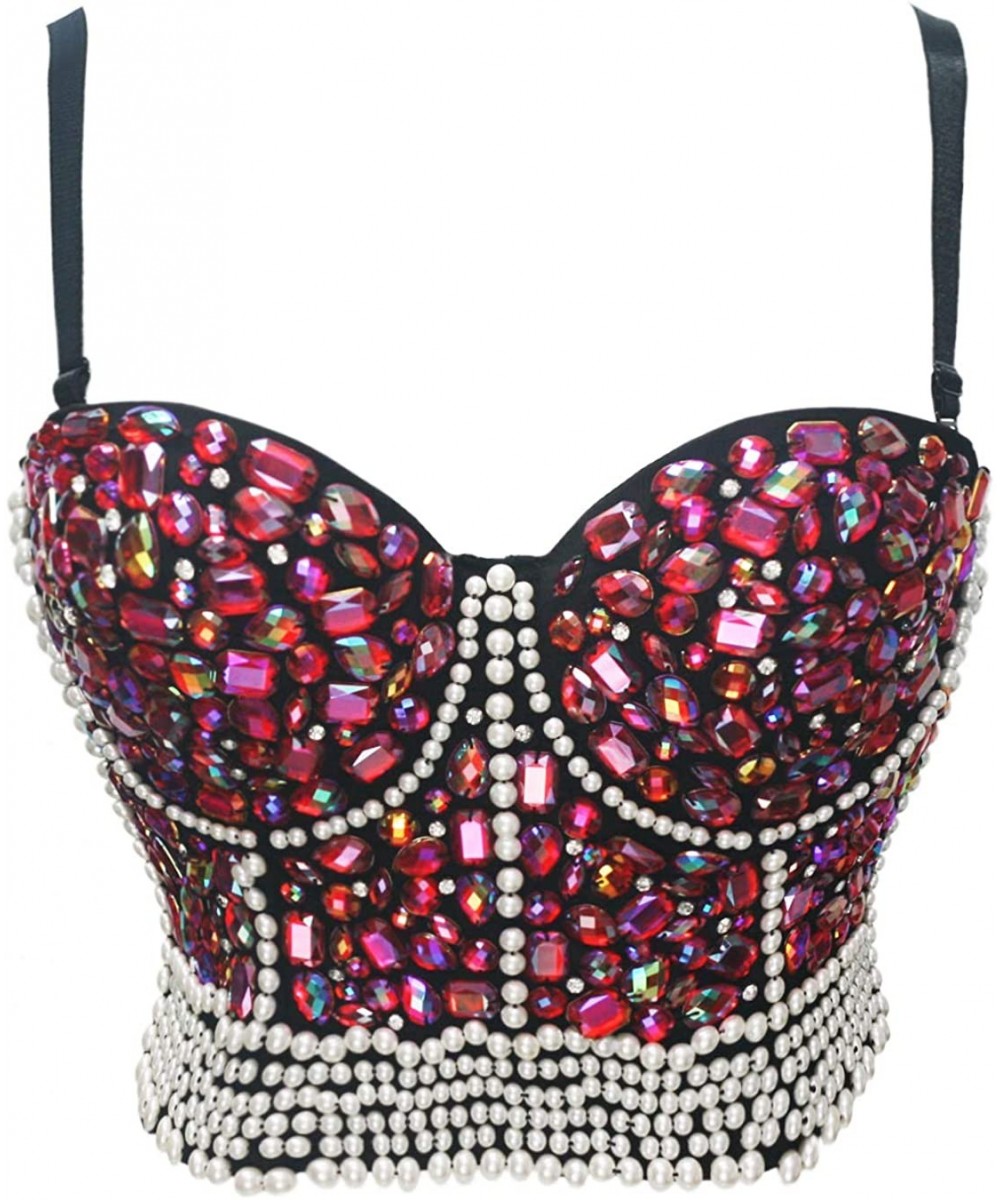 Shapewear Madonna Style Metallic Studs Bustier Bra Corset Top - Red Crystal - CW18N8CX5XL