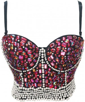 Shapewear Madonna Style Metallic Studs Bustier Bra Corset Top - Red Crystal - CW18N8CX5XL