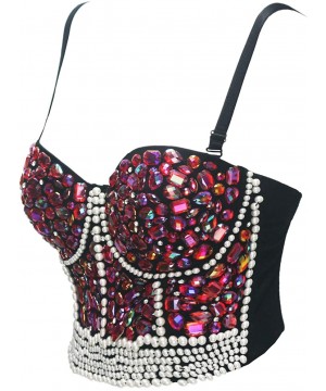 Shapewear Madonna Style Metallic Studs Bustier Bra Corset Top - Red Crystal - CW18N8CX5XL