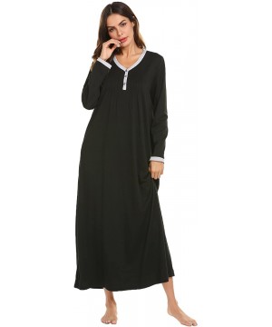 Nightgowns & Sleepshirts Womens Nightshirt Long Sleeves Nightgown- Casual Button Up Sleepwear Henley Full Length Sleep Dress ...