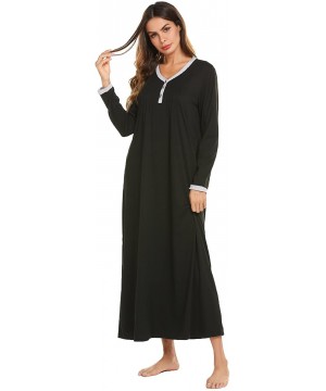 Nightgowns & Sleepshirts Womens Nightshirt Long Sleeves Nightgown- Casual Button Up Sleepwear Henley Full Length Sleep Dress ...