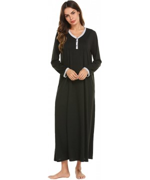 Nightgowns & Sleepshirts Womens Nightshirt Long Sleeves Nightgown- Casual Button Up Sleepwear Henley Full Length Sleep Dress ...