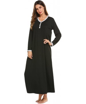 Nightgowns & Sleepshirts Womens Nightshirt Long Sleeves Nightgown- Casual Button Up Sleepwear Henley Full Length Sleep Dress ...