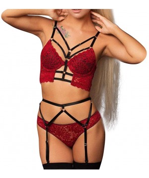 Garters & Garter Belts Women Lingerie Set Lace Teddy Strap Babydoll Bodysuit with Garter Belts - C51945SZKZ2