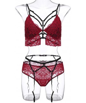 Garters & Garter Belts Women Lingerie Set Lace Teddy Strap Babydoll Bodysuit with Garter Belts - C51945SZKZ2