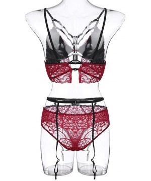 Garters & Garter Belts Women Lingerie Set Lace Teddy Strap Babydoll Bodysuit with Garter Belts - C51945SZKZ2