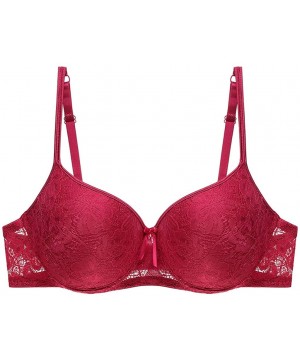 Bras Women's Floral Lace Bralette Female Underwire Lingerie Bras Seamless Underwear - Hot Pink - CK18T5NKKWM