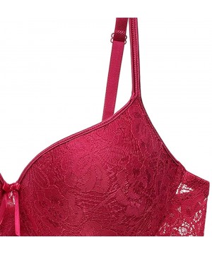 Bras Women's Floral Lace Bralette Female Underwire Lingerie Bras Seamless Underwear - Hot Pink - CK18T5NKKWM