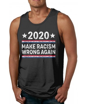 Undershirts 2020 Make Racism Wrong Again Anti-Trump Men's Cotton Undershirts Crew Neck Tank Tops - Black - CU19CKXT6DT