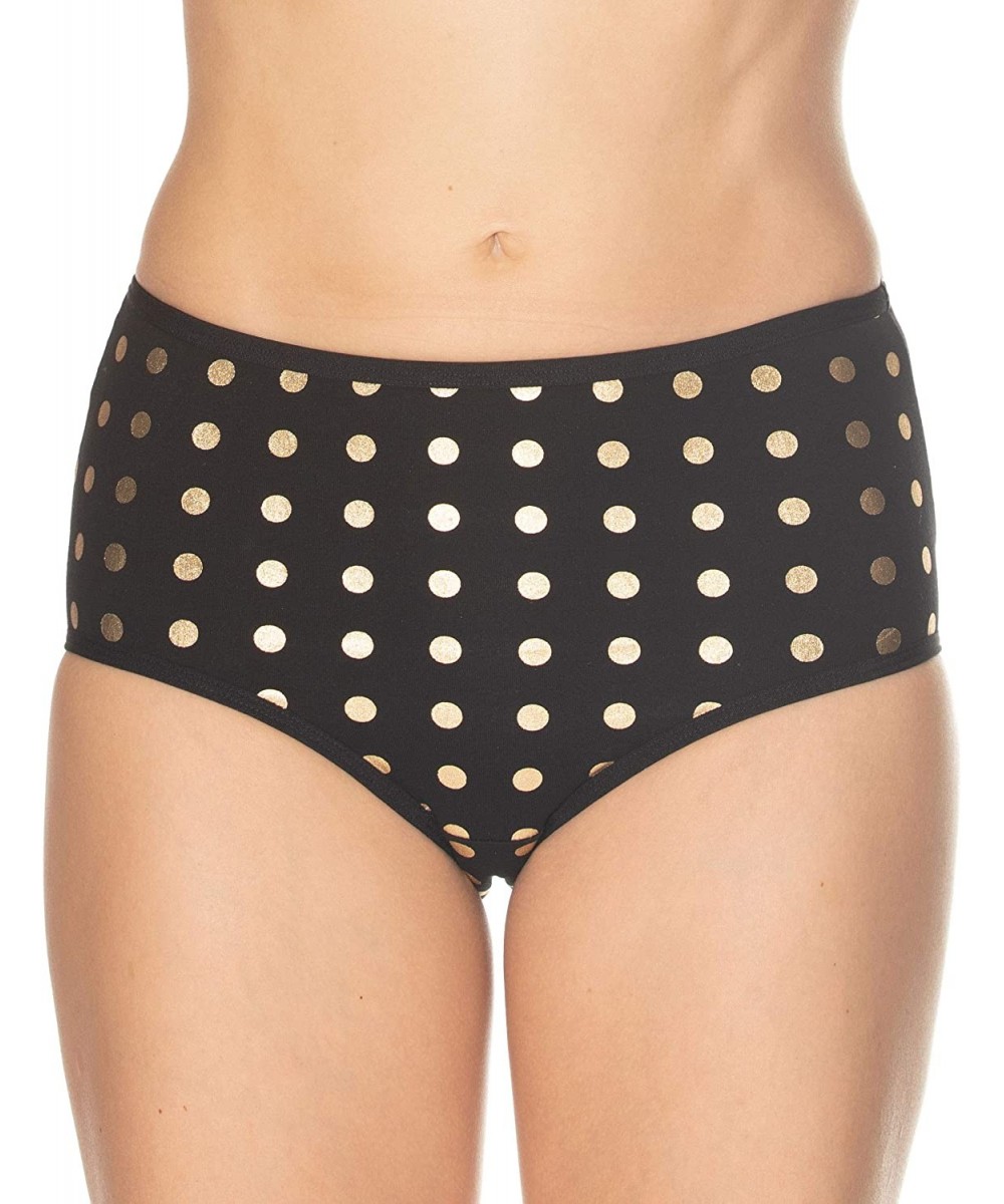 Panties Polka Dotted Womens Cotton Panties- Full Coverage Briefs - Black - CH193WME594