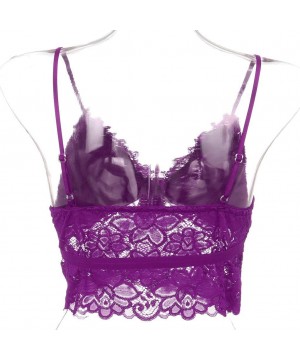 Thermal Underwear Lingerie Women Lace Underwear Plus Size Vest Crop Wireless Bra Sexy V-Neck Underwear Sleepwear - C-purple -...