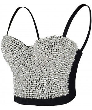 Bustiers & Corsets Sexy Pearls Beaded Rhinestone Bustier Crop Top Push up Corset Top Detachable Straps - CC18KL6UNKN