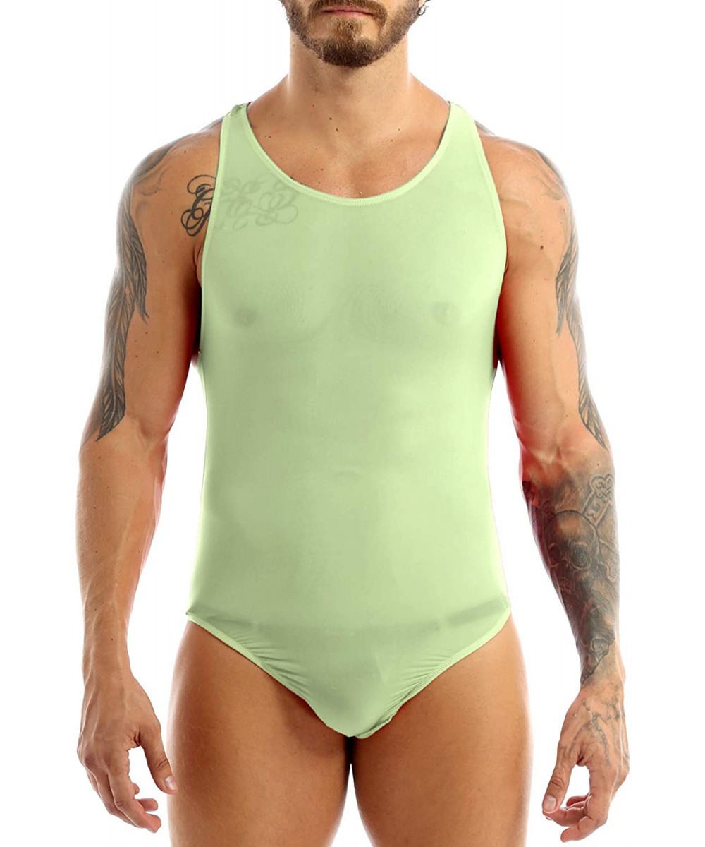 G-Strings & Thongs Men's Stretch Swimsuit Leotard Bodysuit Underwear Bikini Thongs - Green - CZ12K6VZ5S1