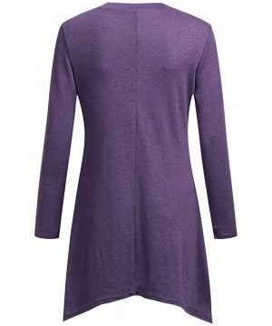 Tops Womens Casual Long O-Neck Sleeve Loose Lace Tops Floral Print Tunic Blouse - Purple - CD18Y9UN54W