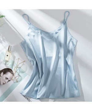 Tops Women Satin Pajamas Fashion Silk Sling Sexy Lingerie Underwear Sleepwear Tank Top - Blue - C7197LTKYEL